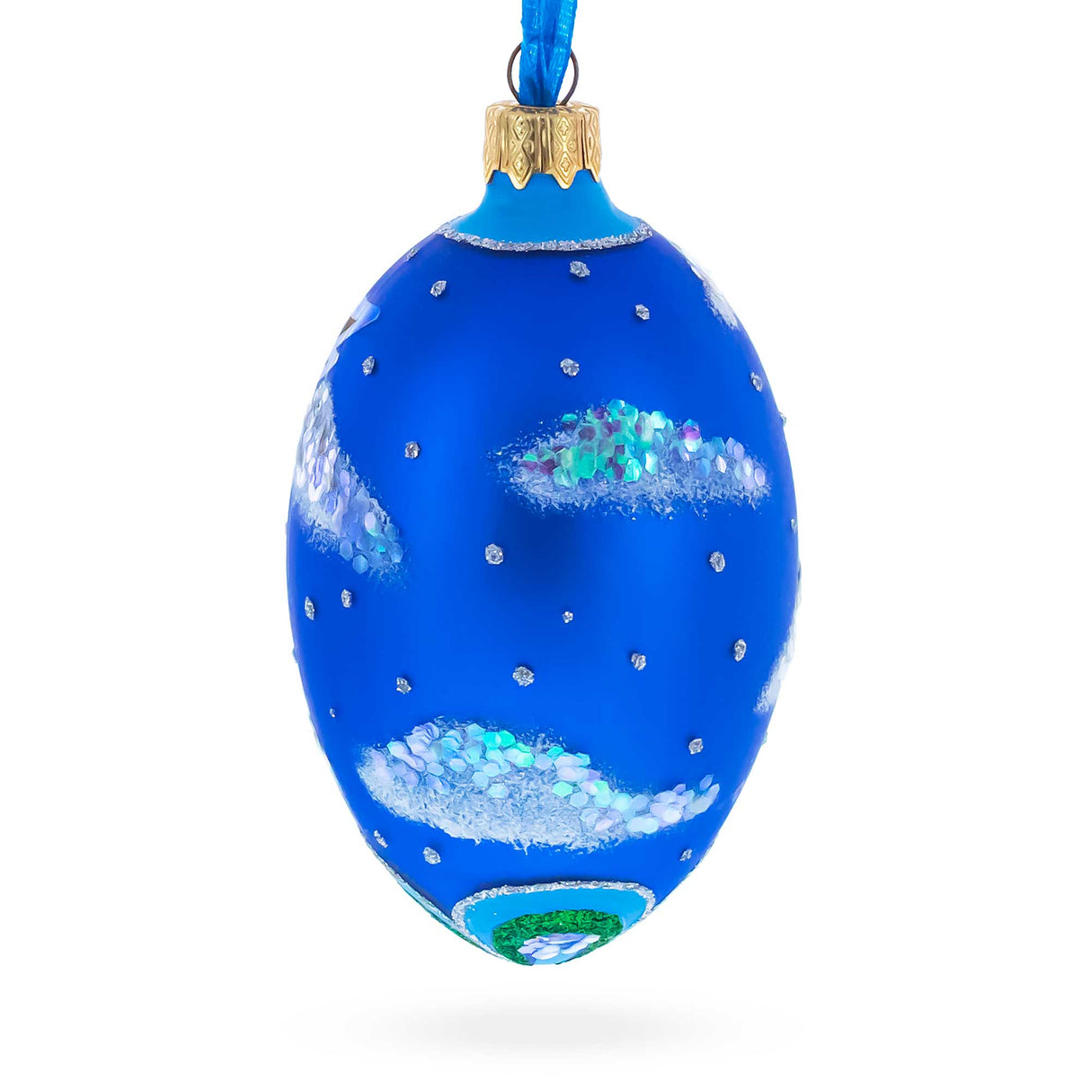 Newborn Baby Boy Egg Glass Ornament 4 Inches