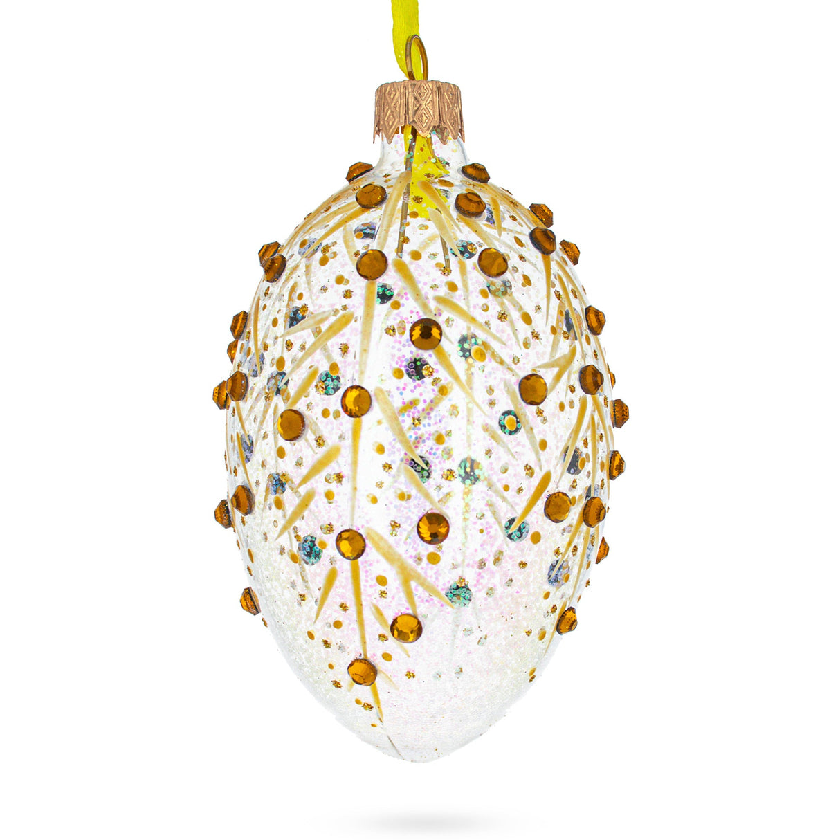 Gold Branches Glass Egg Christmas Ornament 4 Inches