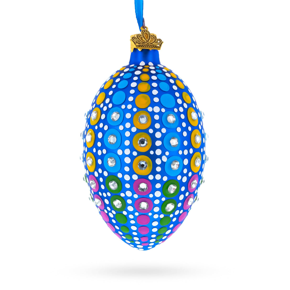 Vibrant Polka Dot Jewel-Toned Glass Egg Ornament 4 Inches