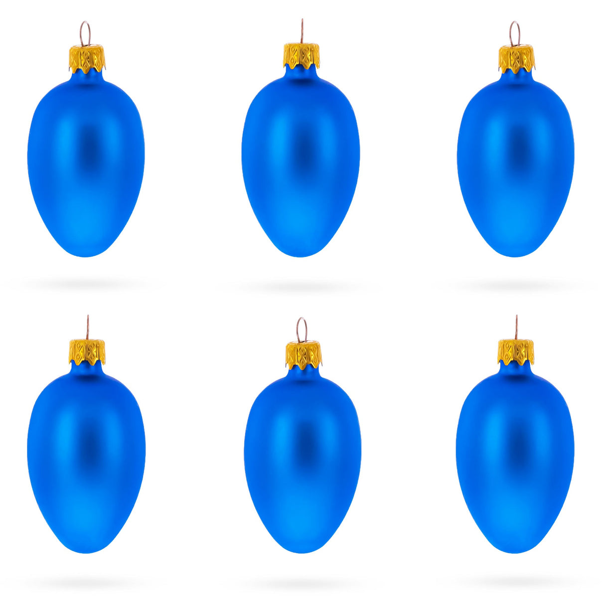 Set of 6 Matte Blue Mini Glass Egg Ornaments 2.9 Inches