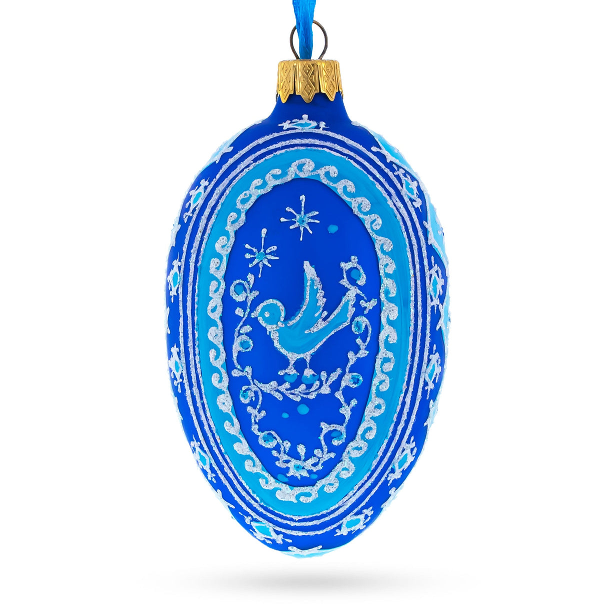 Blue Bird Pysanka Glass Egg Ornament 4 Inches