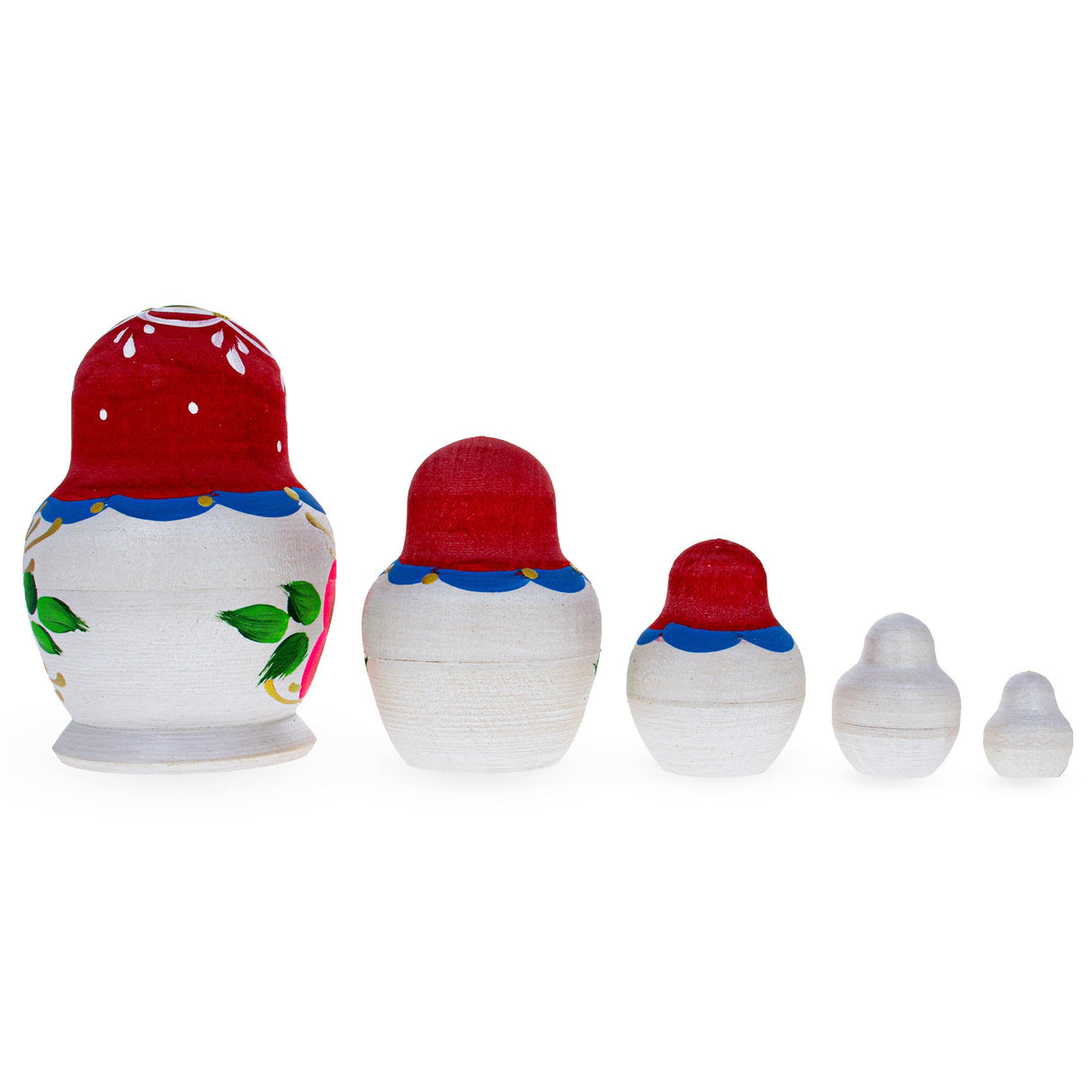 Beautiful Wooden with Red Color Hood and Pink Flowers Nesting Dolls
