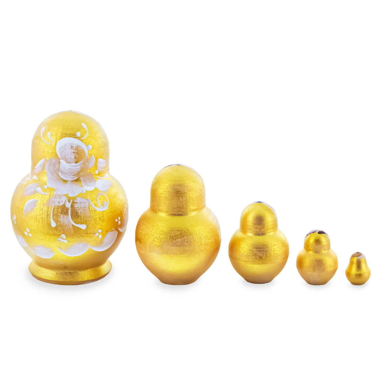 Gold Color with White Flowers Pink Wooden Nesting Dolls