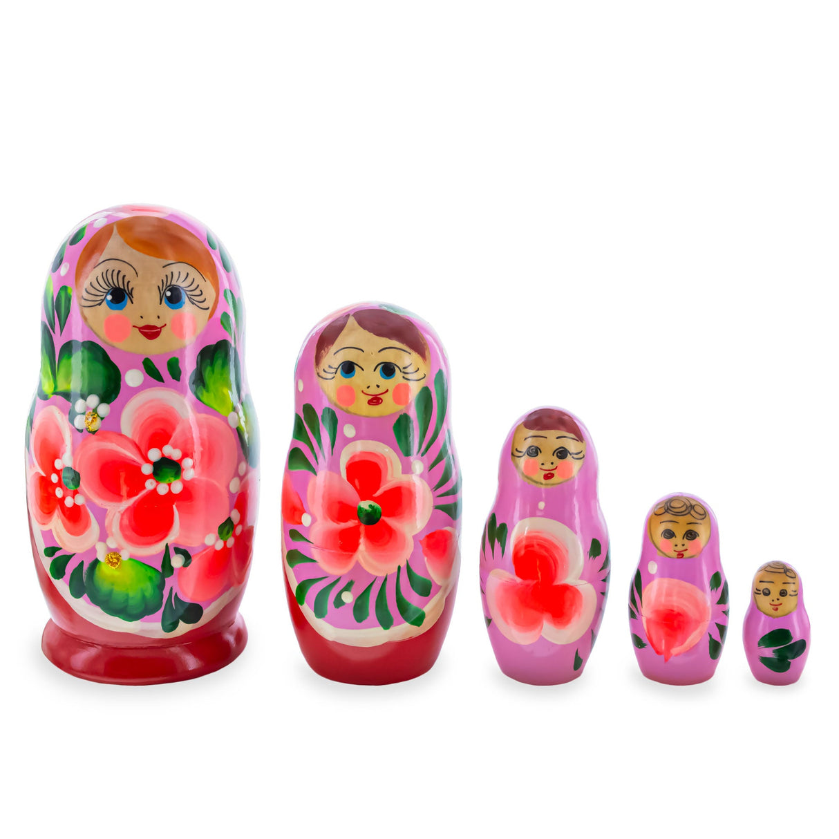 Orange Hood with Velvet Flowers Wooden Nesting Dolls