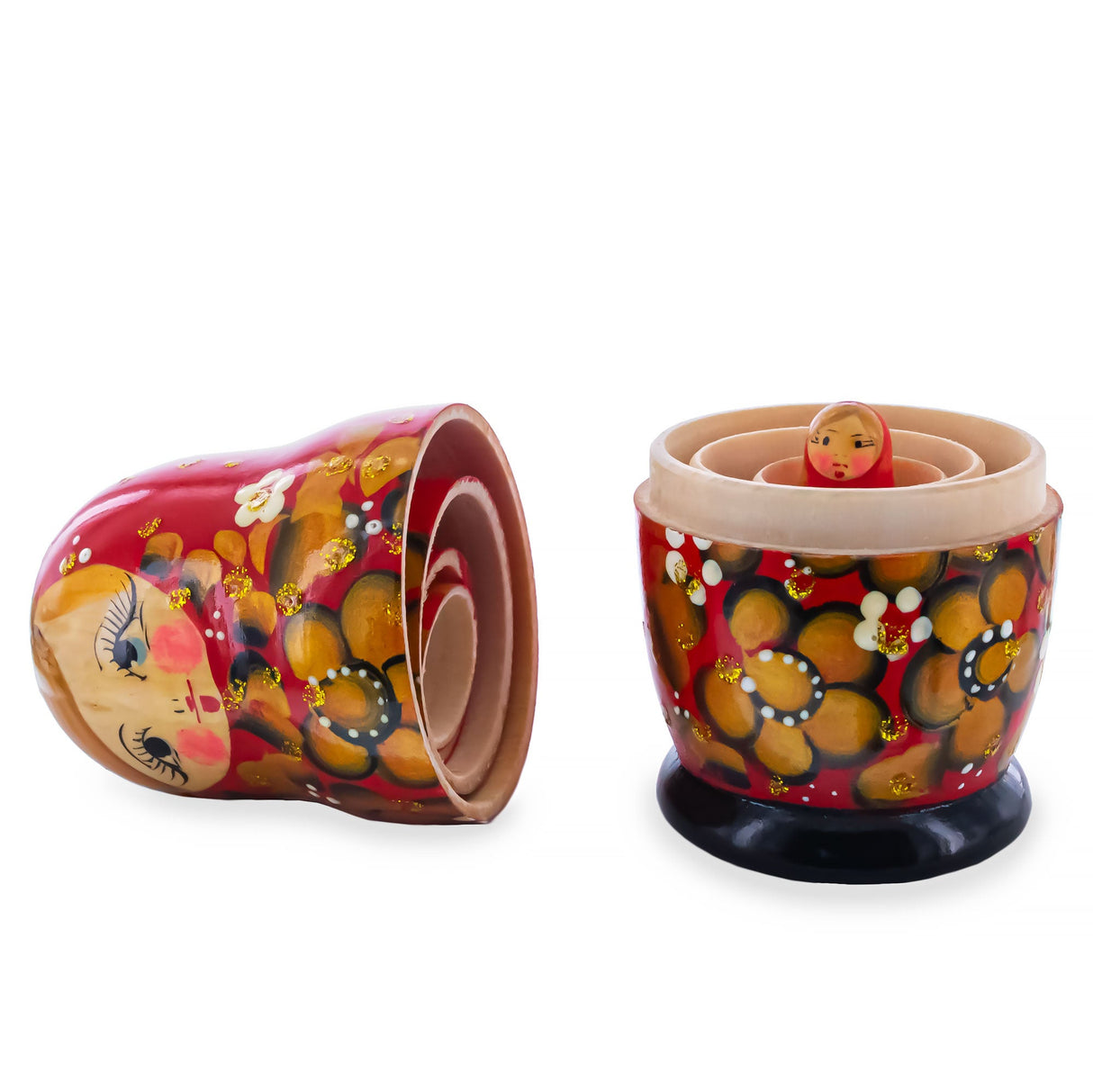 Red Color with Gold Flowers Wooden Nesting Dolls