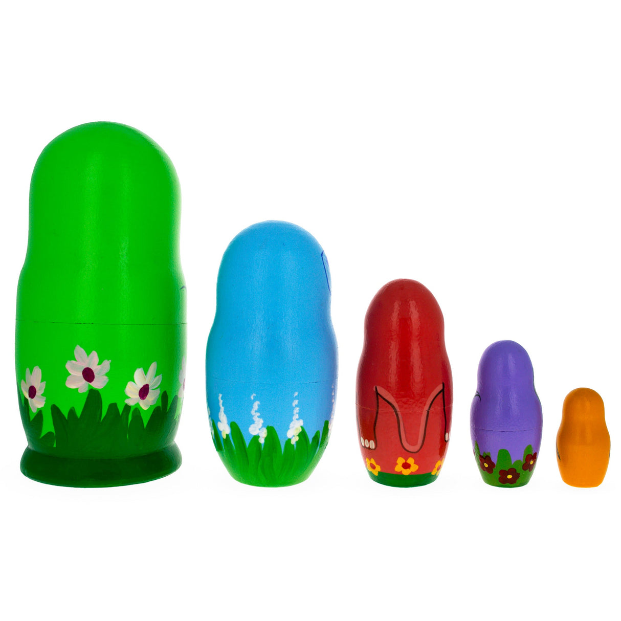Set of 5 Dinosaurs Wooden Nesting Dolls 6 Inches
