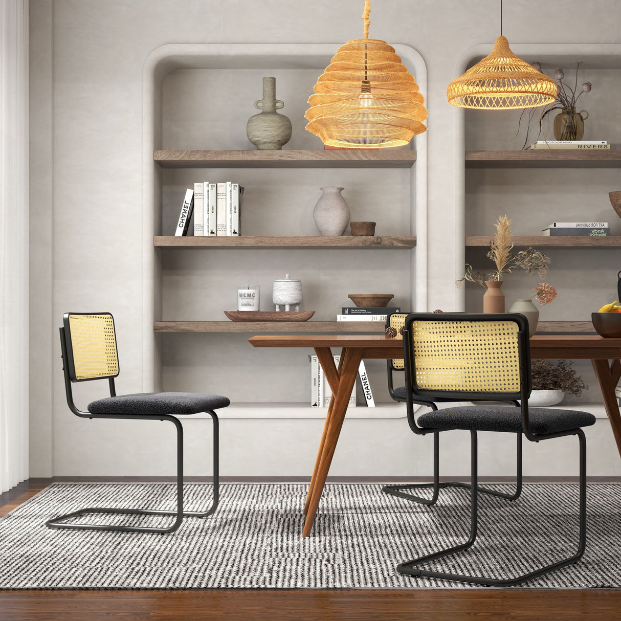 2 Sillas de Comedor Modernas de Mediados de Siglo con Diseño Cantilever-Negro