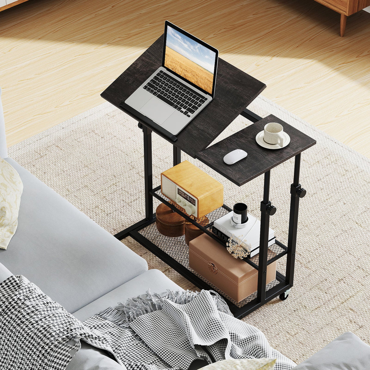 Mesa de pie móvil de altura ajustable con tablero inclinable