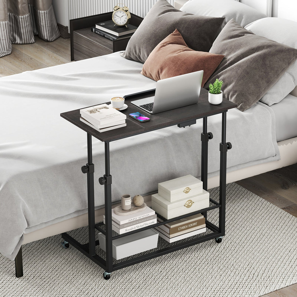 Mesa de pie móvil de altura ajustable con tablero inclinable