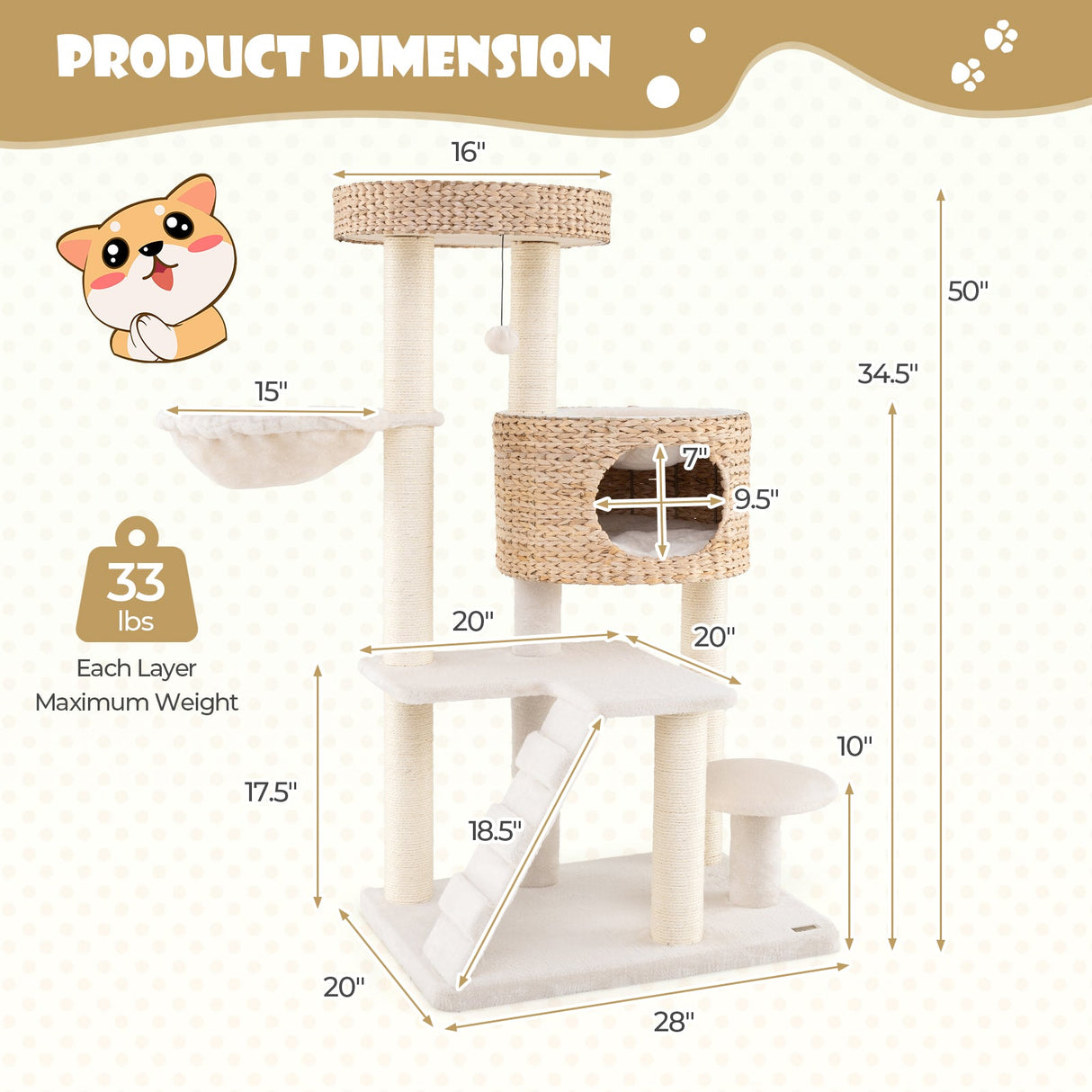 Árbol rascador moderno para gatos de interior con condominio de espadaña y percha superior - Natural