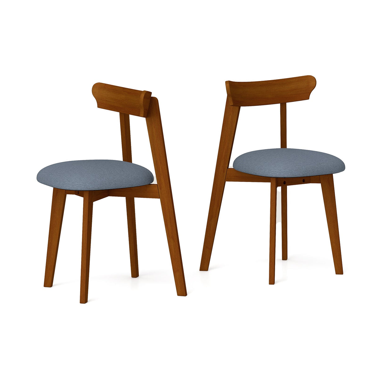Sillas de cocina modernas de mediados de siglo con estructura de madera de caucho y asiento acolchado - Nogal