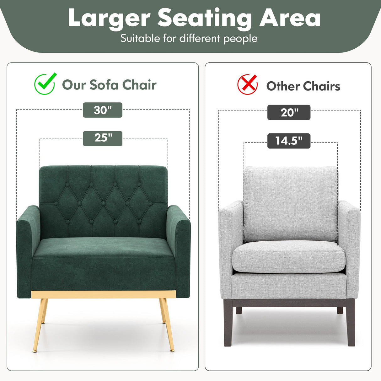 Sillón Moderno de Terciopelo con Respaldo Acolchado Botoné, Patas de Metal Doradas y Almohadillas Ajustables para los Pies