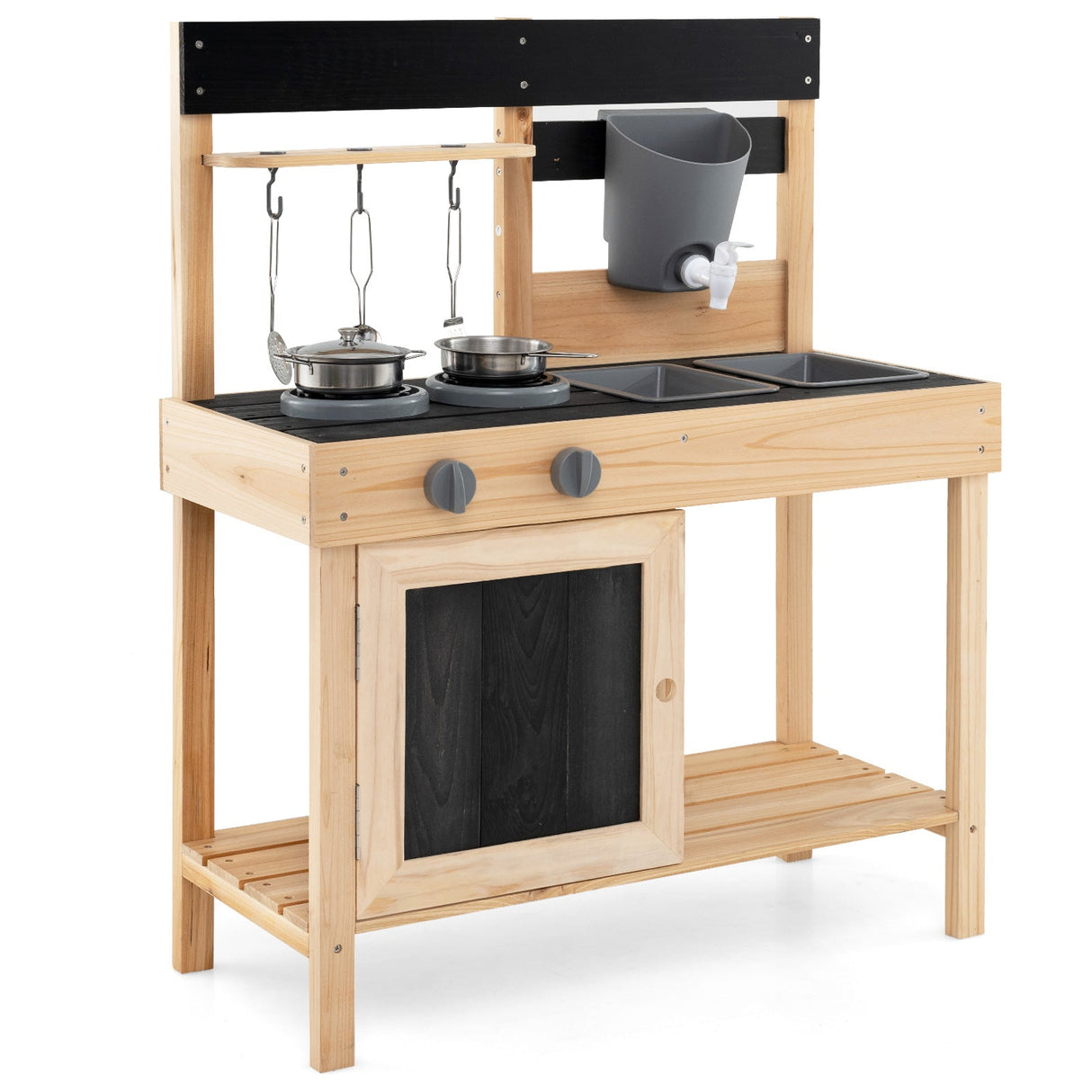 Juego de cocina de barro para niños con 2 fregaderos extraíbles - Natural