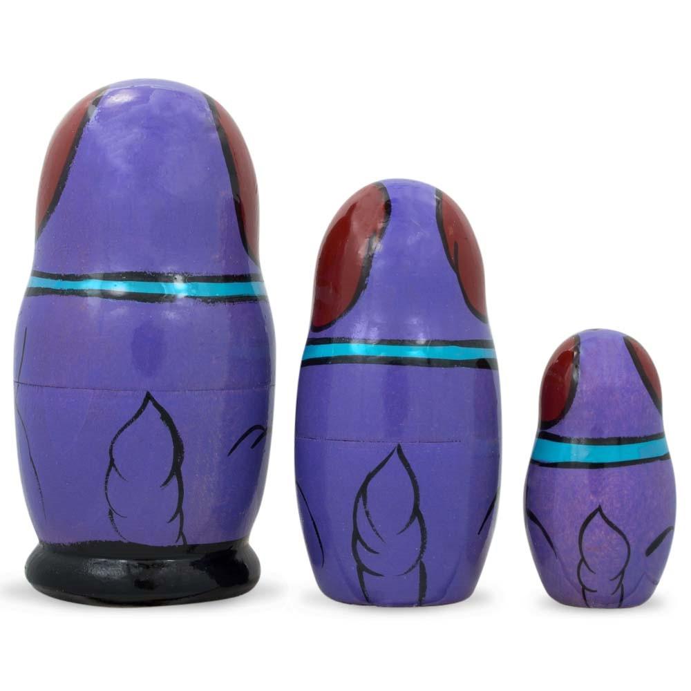 3 Smiling Dog w/Bone Collar Wooden Nesting Dolls 4.25 Inches