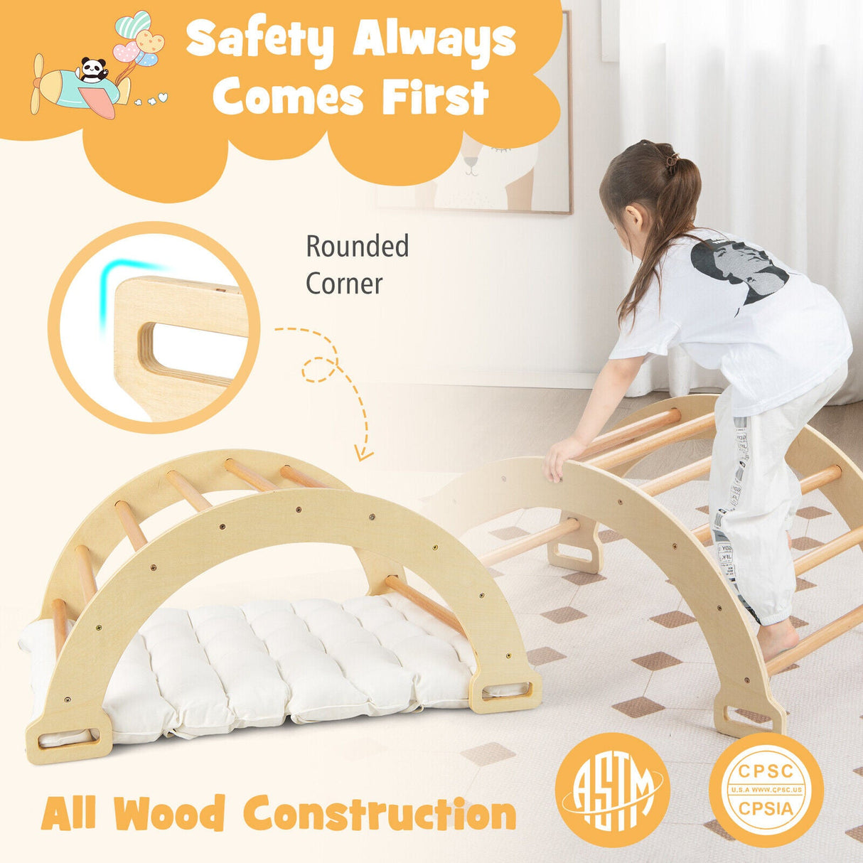 Balanza de arco 2 en 1 con cojín suave para niños pequeños - Natural