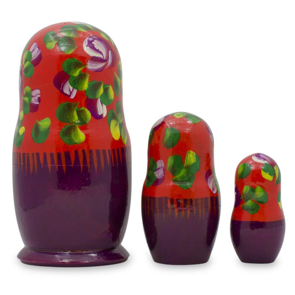 Set of 3 Deep Red Dress Wooden Nesting Dolls 3.5 Inches