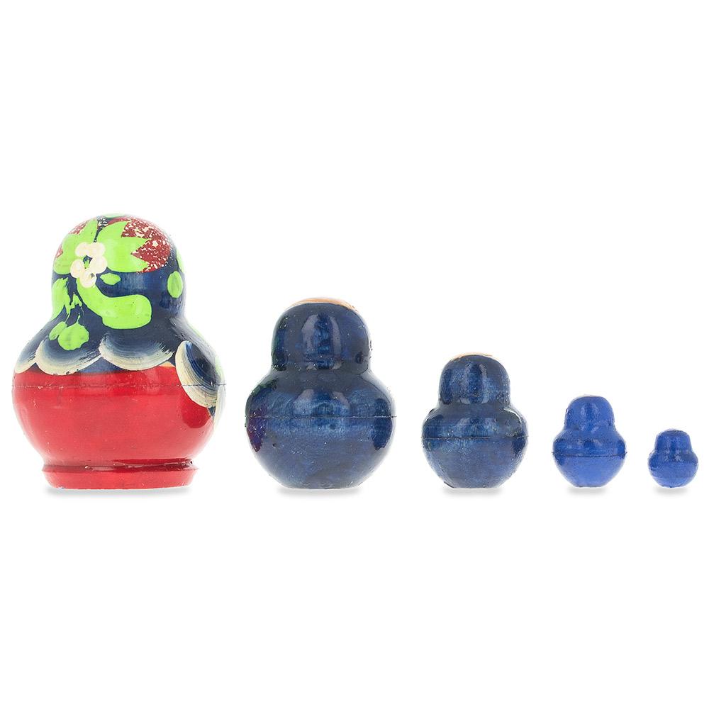5 Miniature Strawberry Dress Nesting Dolls 1.75 Inches