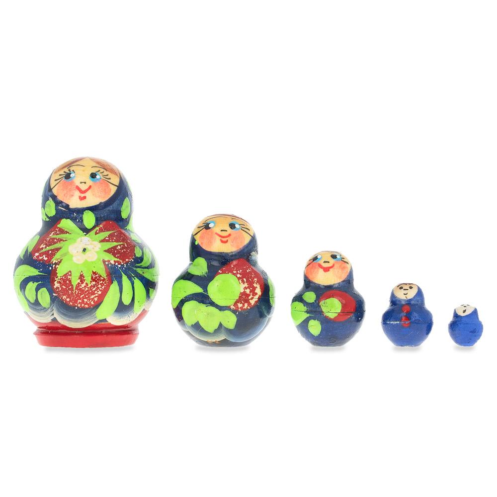 5 Miniature Strawberry Dress Nesting Dolls 1.75 Inches