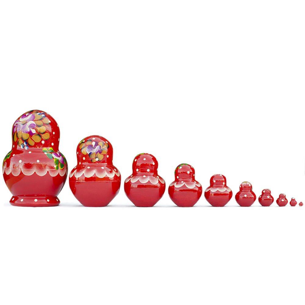Set of 10 Red Bouquet of Flowers Nesting Dolls 6 Inches