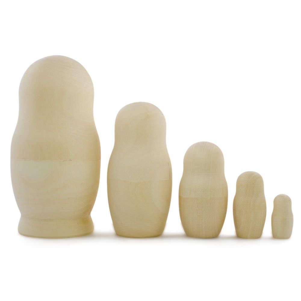 Set of 5 Unfinished Wooden Nesting Dolls DIY Craft Blanks for Painting 5.75 Inches