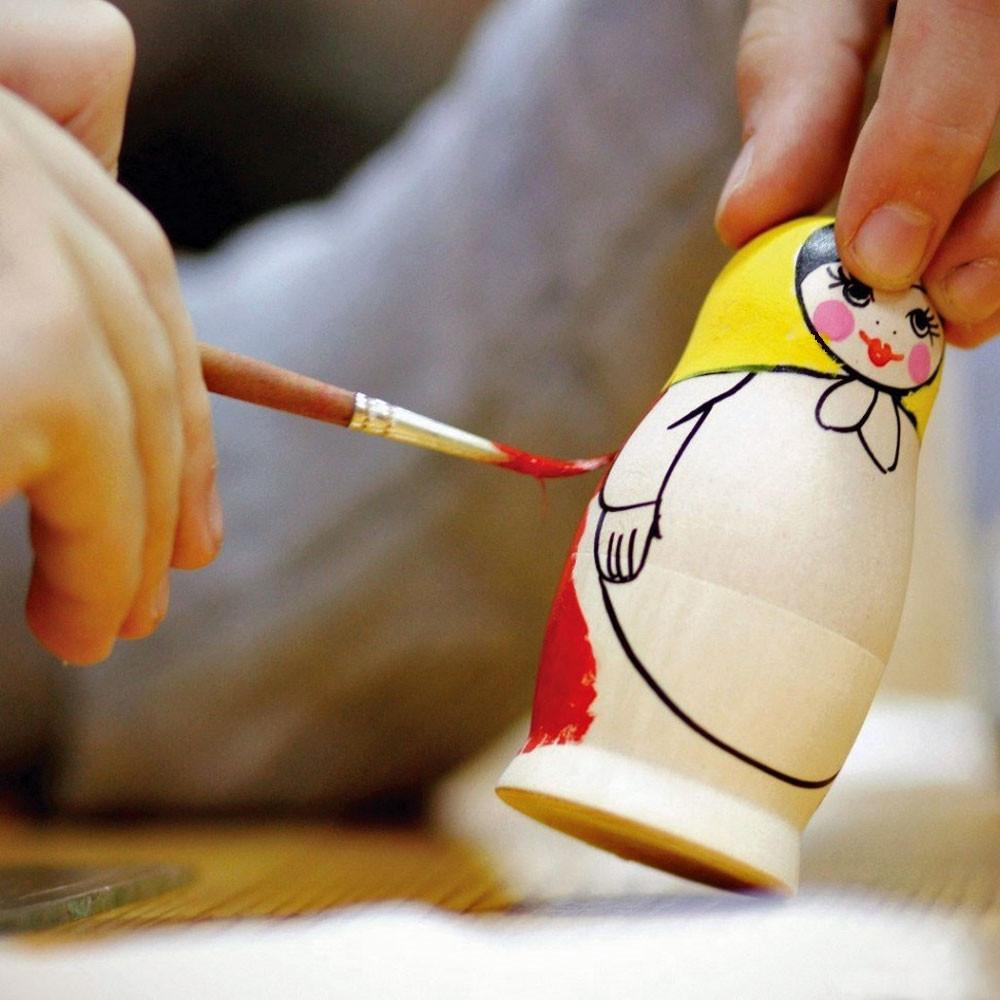 Set of 5 Unfinished Wooden Nesting Dolls with Paints DIY Craft Blanks for Painting 5.75 Inches