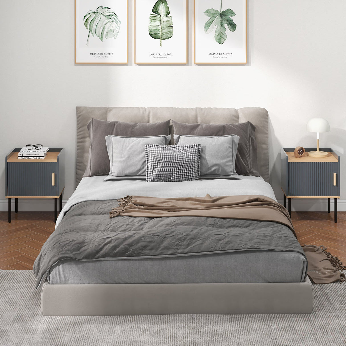 Mesita de noche auxiliar con puerta para sala de estar o dormitorio - Gris