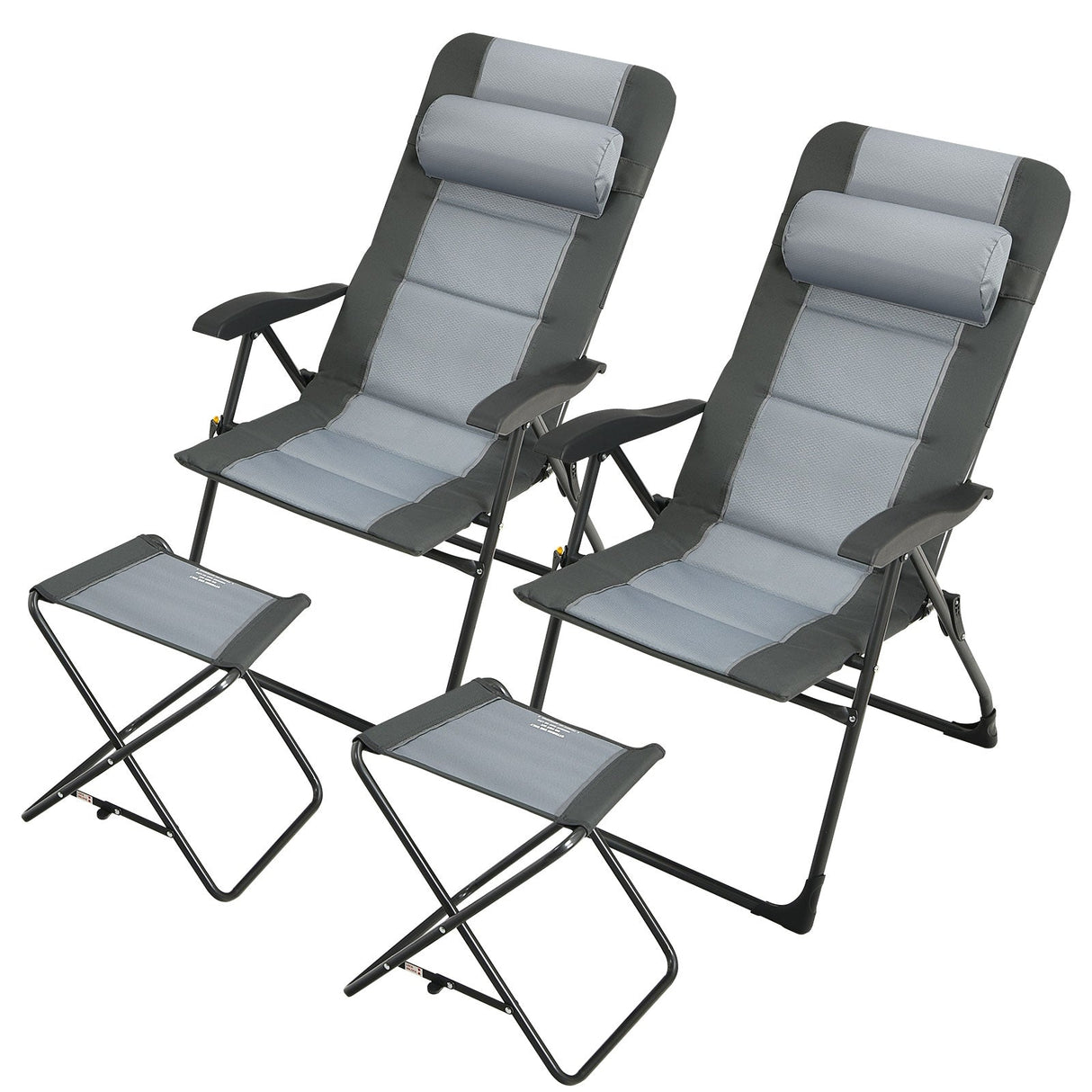 Juego de 2 sillas plegables de comedor con reposapiés, ajustables reclinables, para patio, Patiojoy, gris