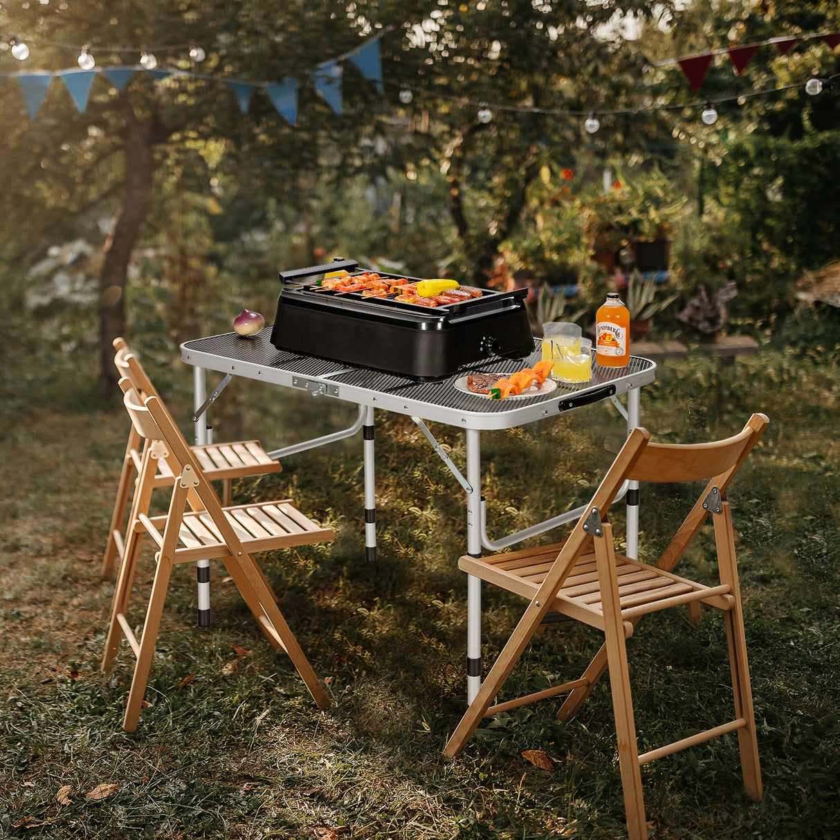Mesa de aluminio para parrilla con superficie de rejilla de hierro - Plateada