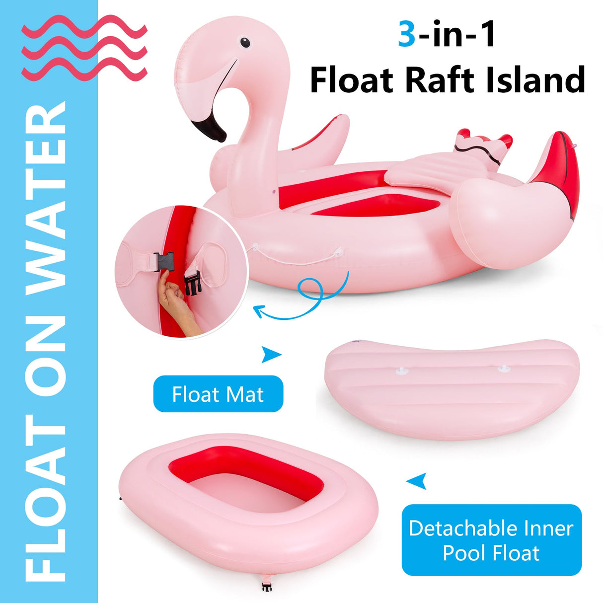 Isla flotante inflable Flamenco para 6 personas con 6 portavasos para piscina y río