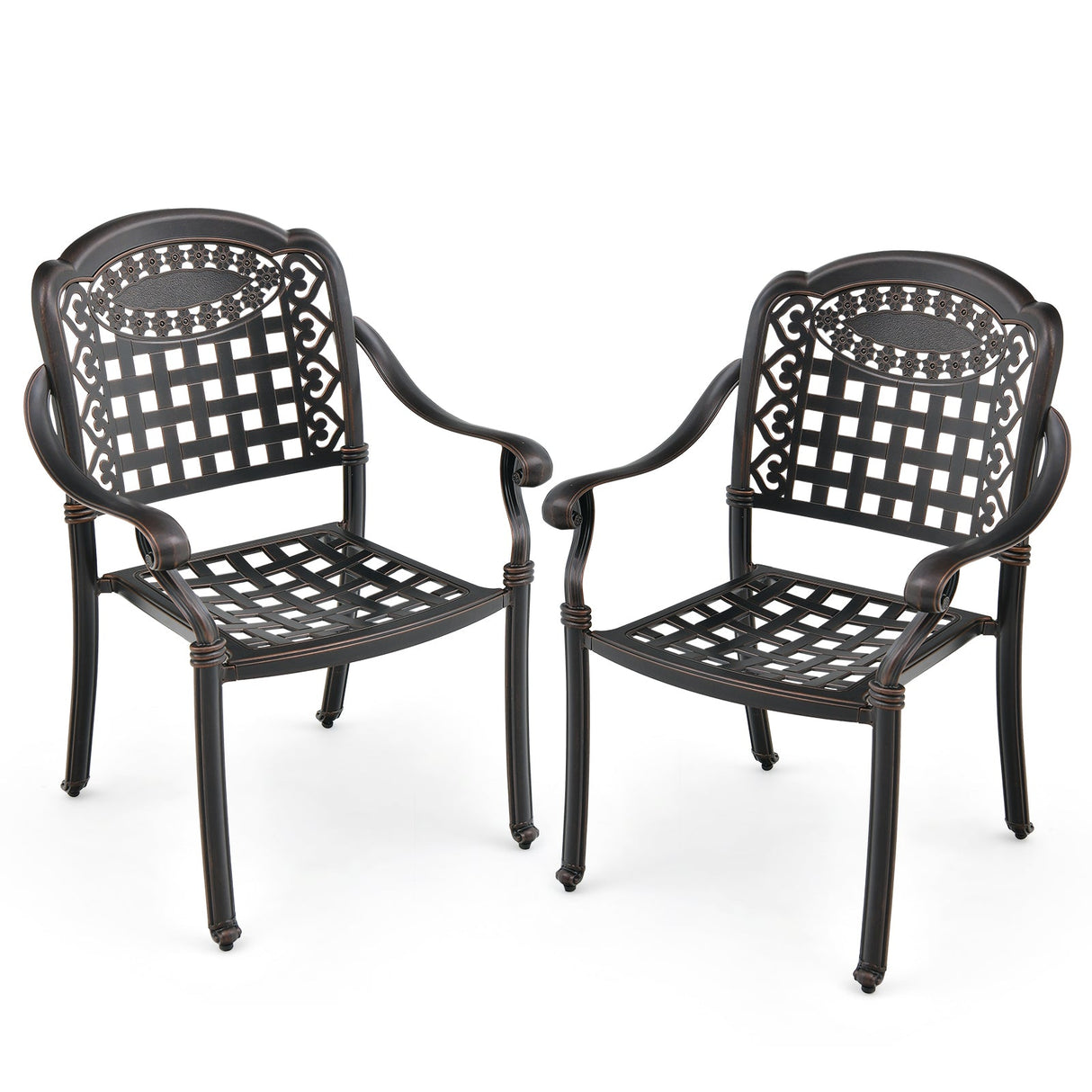 Juego de 2 sillas de patio de aluminio fundido con reposabrazos
