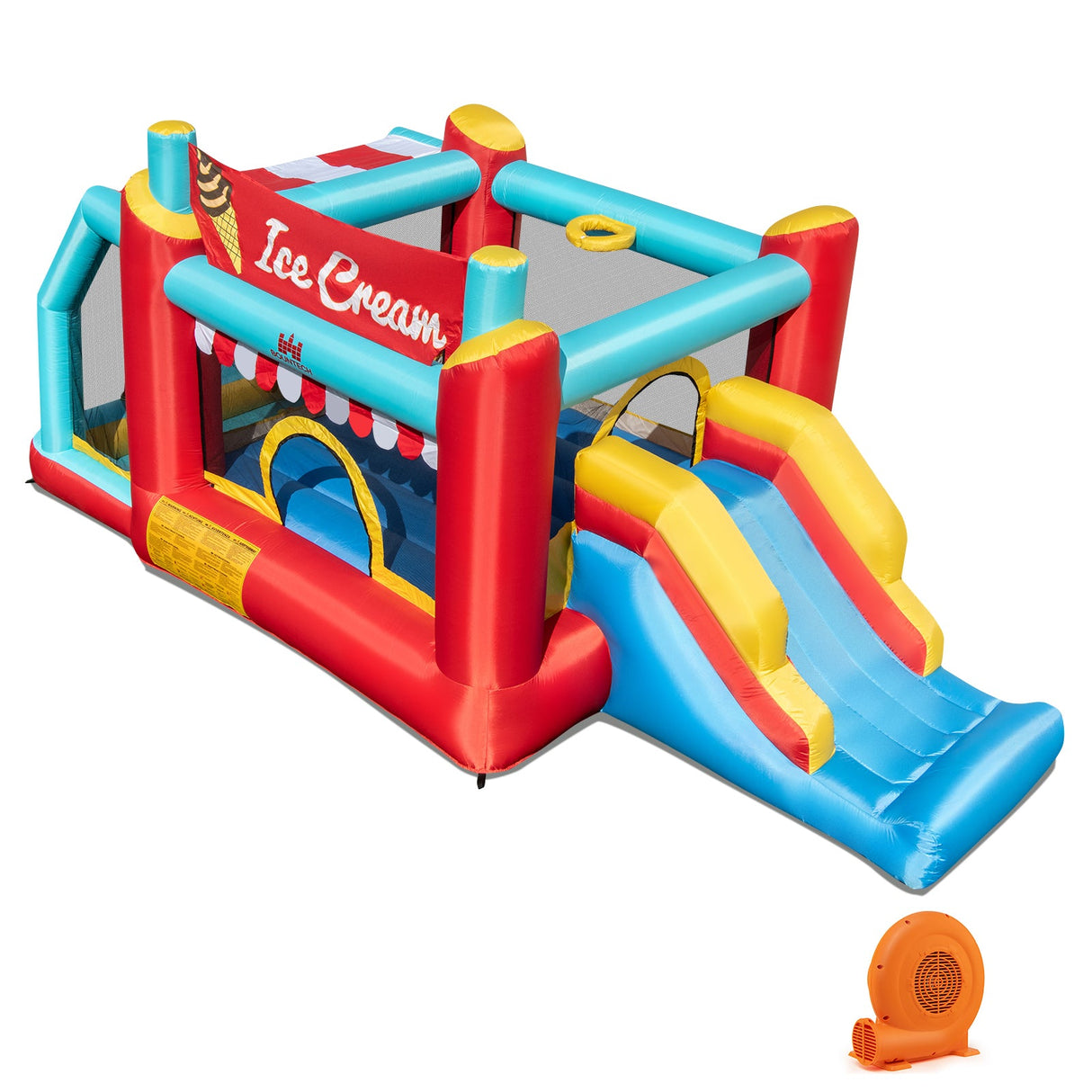 Casa inflable saltarina de helados 5 en 1 con piscina de bolas y tobogán con soplador de 520W