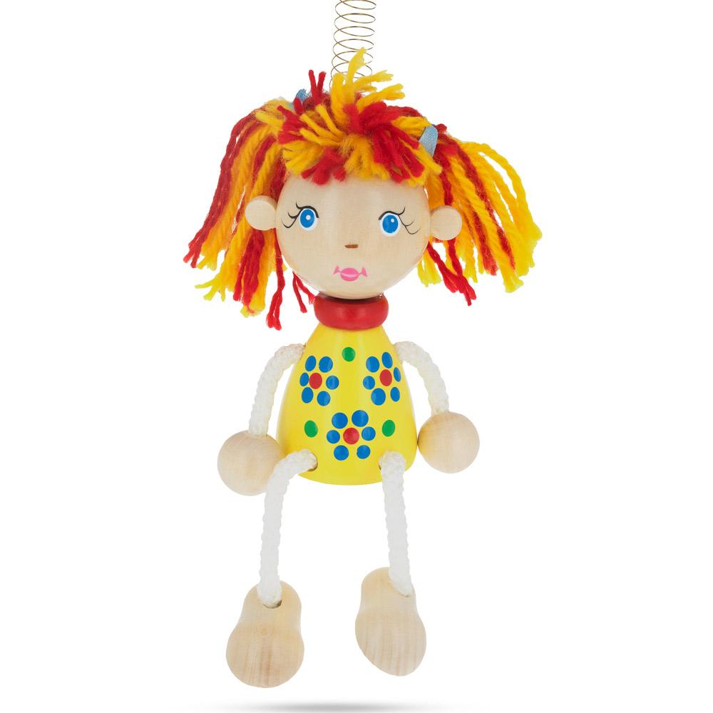 Girl in a Yellow Dress Wooden Doll on a Spring 6.3 Inches