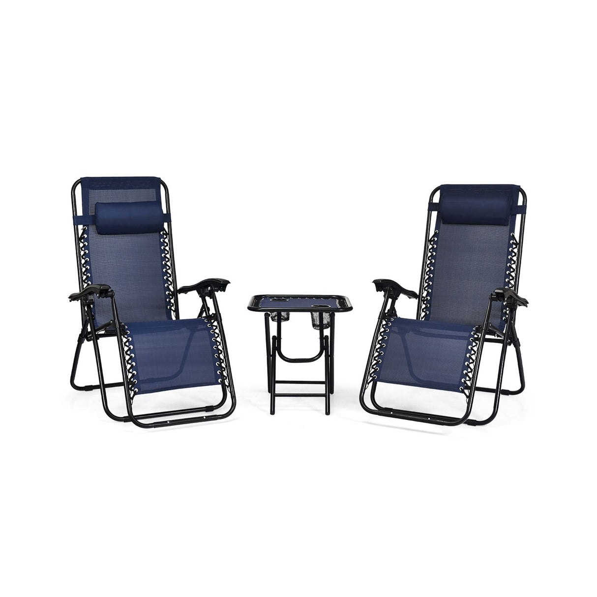 Juego de 3 piezas de sillas reclinables portátiles plegables de gravedad cero con mesa