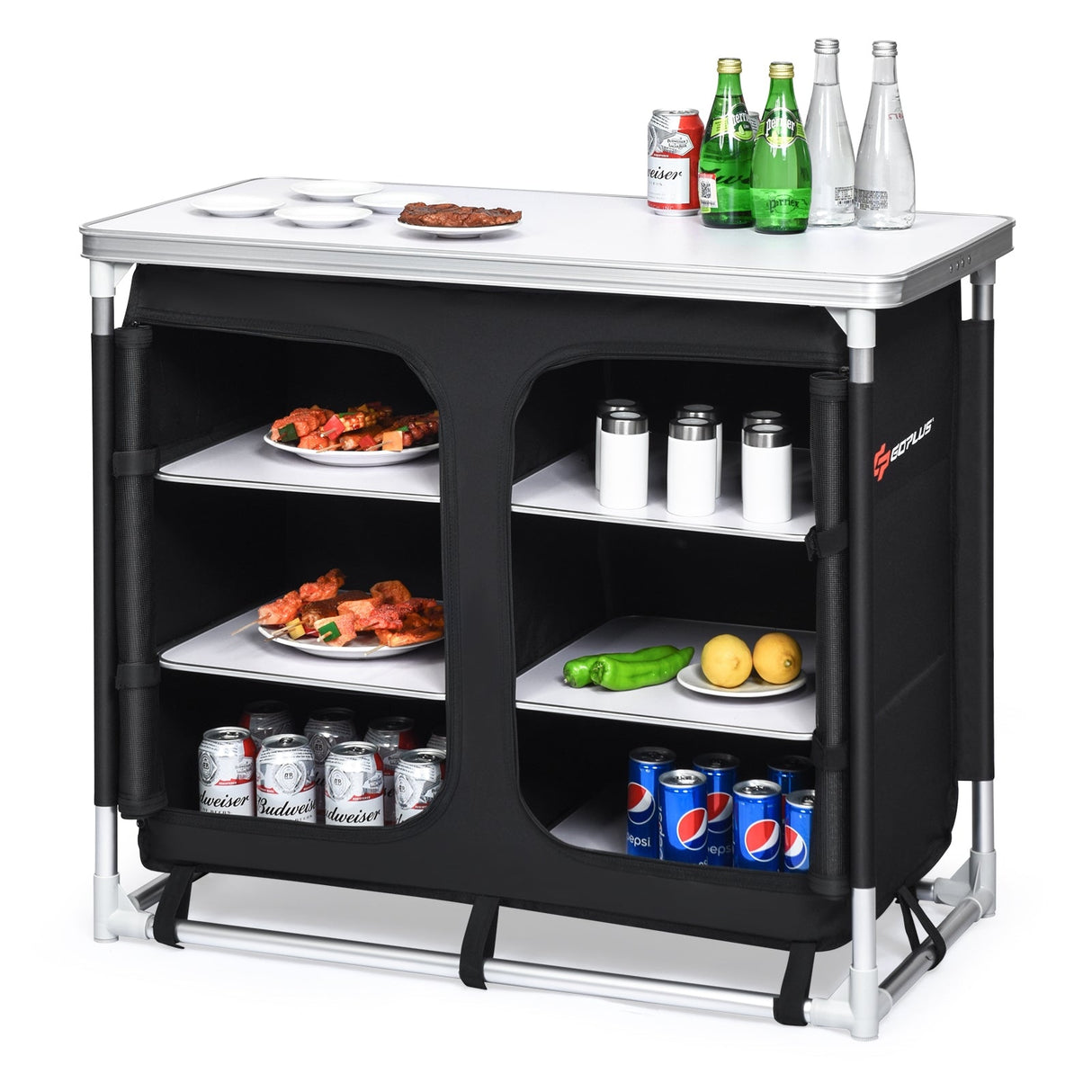 Mesa de cocina para acampar al aire libre con organizador de almacenamiento