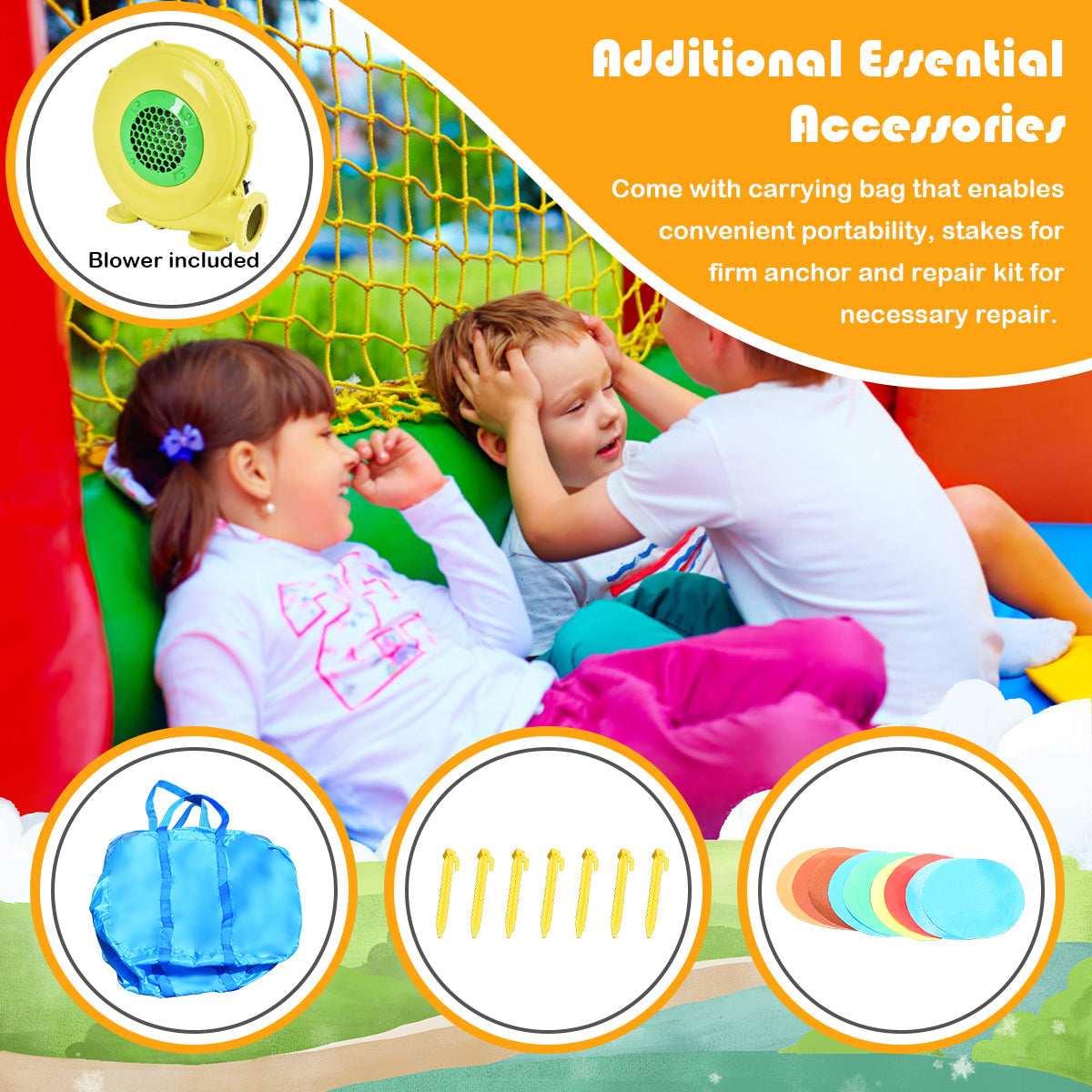 Casa de rebote inflable para niños de exterior e interior con soplador de aire de 480 W
