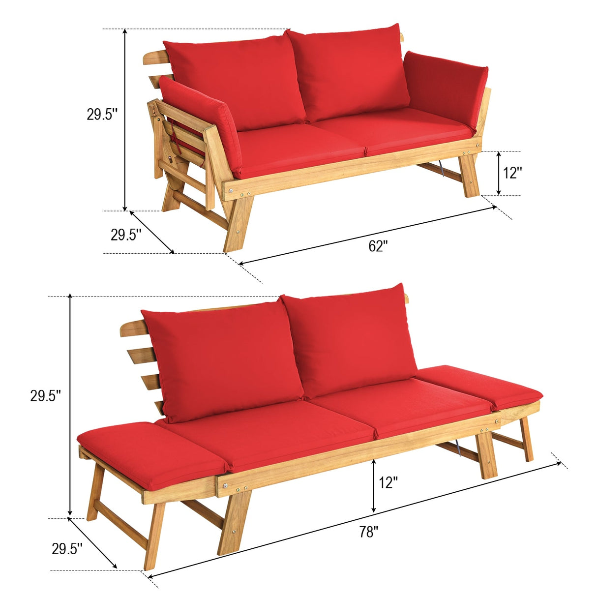 Sofá cama convertible para patio con cojín grueso