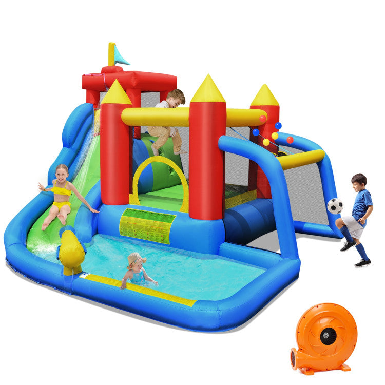 Piscina inflable con tobogán acuático para escalar y soplador incluidos