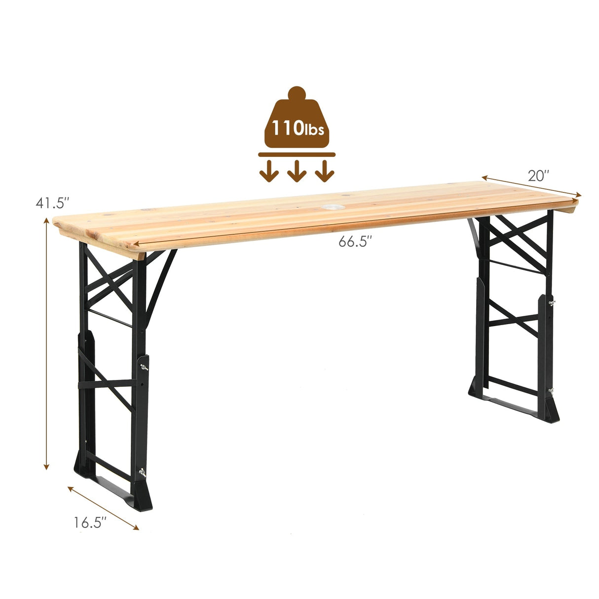 Mesa de Picnic Plegable de Madera para Exteriores de 66.5 Pulgadas con Alturas Ajustables