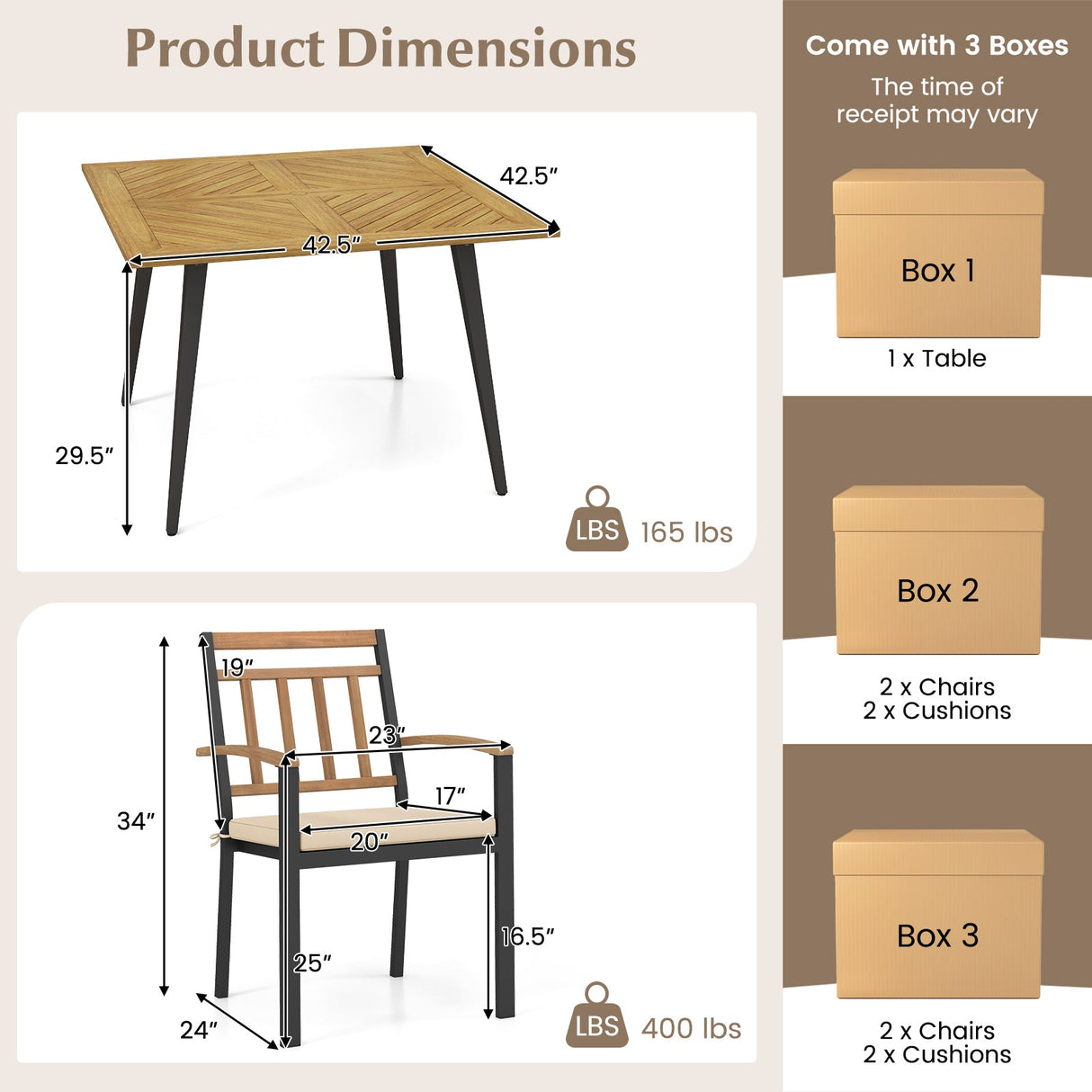Juego de comedor para patio de 5 piezas con cojines y orificio para sombrilla de 1.9 pulgadas
