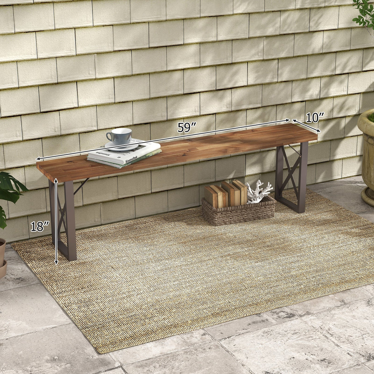 Outdoor Picnic Bench Set Solid Acacia Wood Patio Rectangular Benches