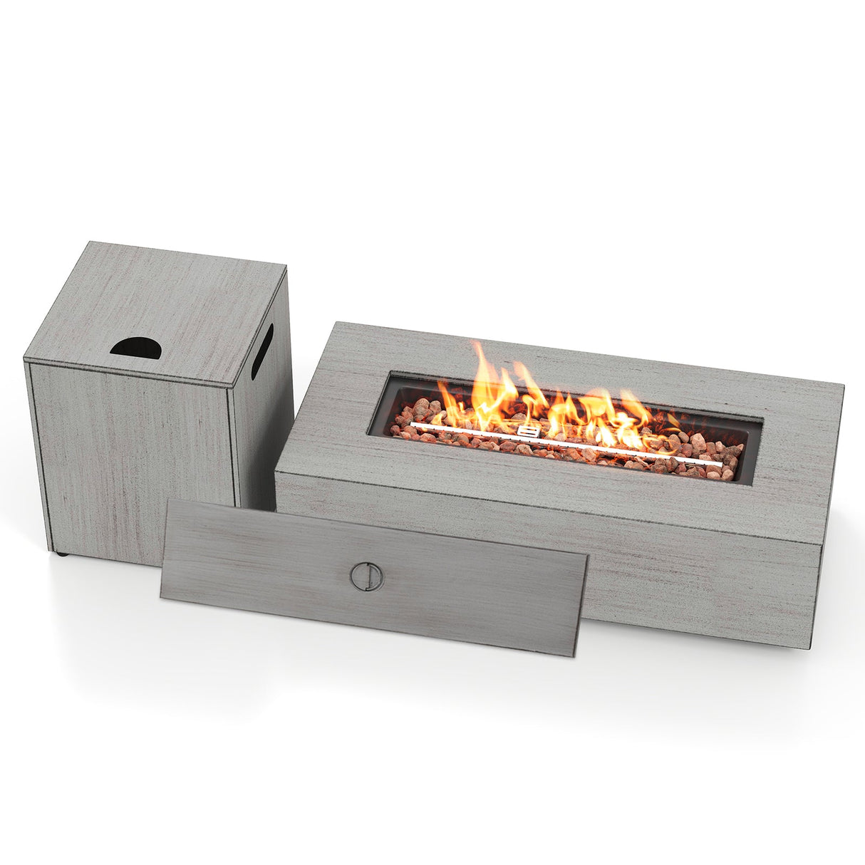 Mesa de fuego rectangular para exteriores de 42 pulgadas y 50 000 BTU con soporte para tanque