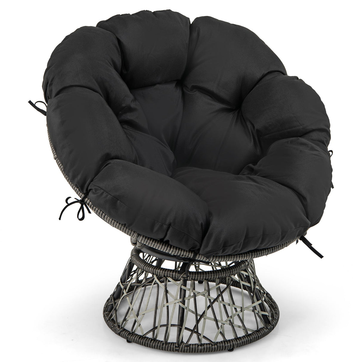 Sillón Papasan de Mimbre de PE con Cojín Grueso y Extraíble - Negro