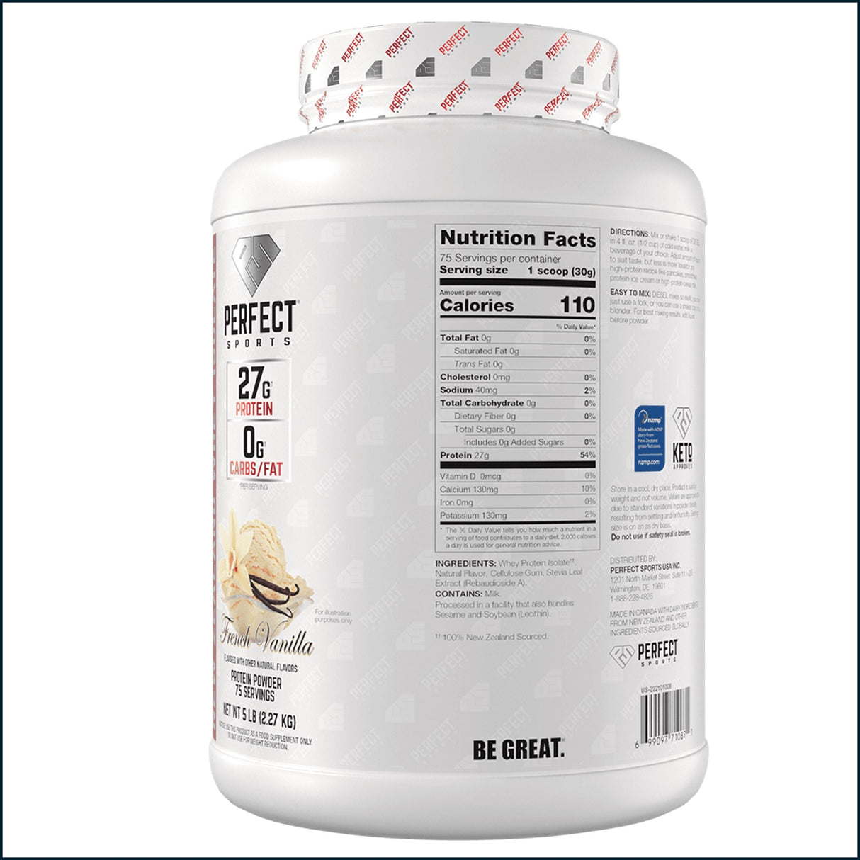 Perfect Sports Diesel 100% Proteína de Suero Aislada en Polvo de Nueva Zelanda, 5 lb