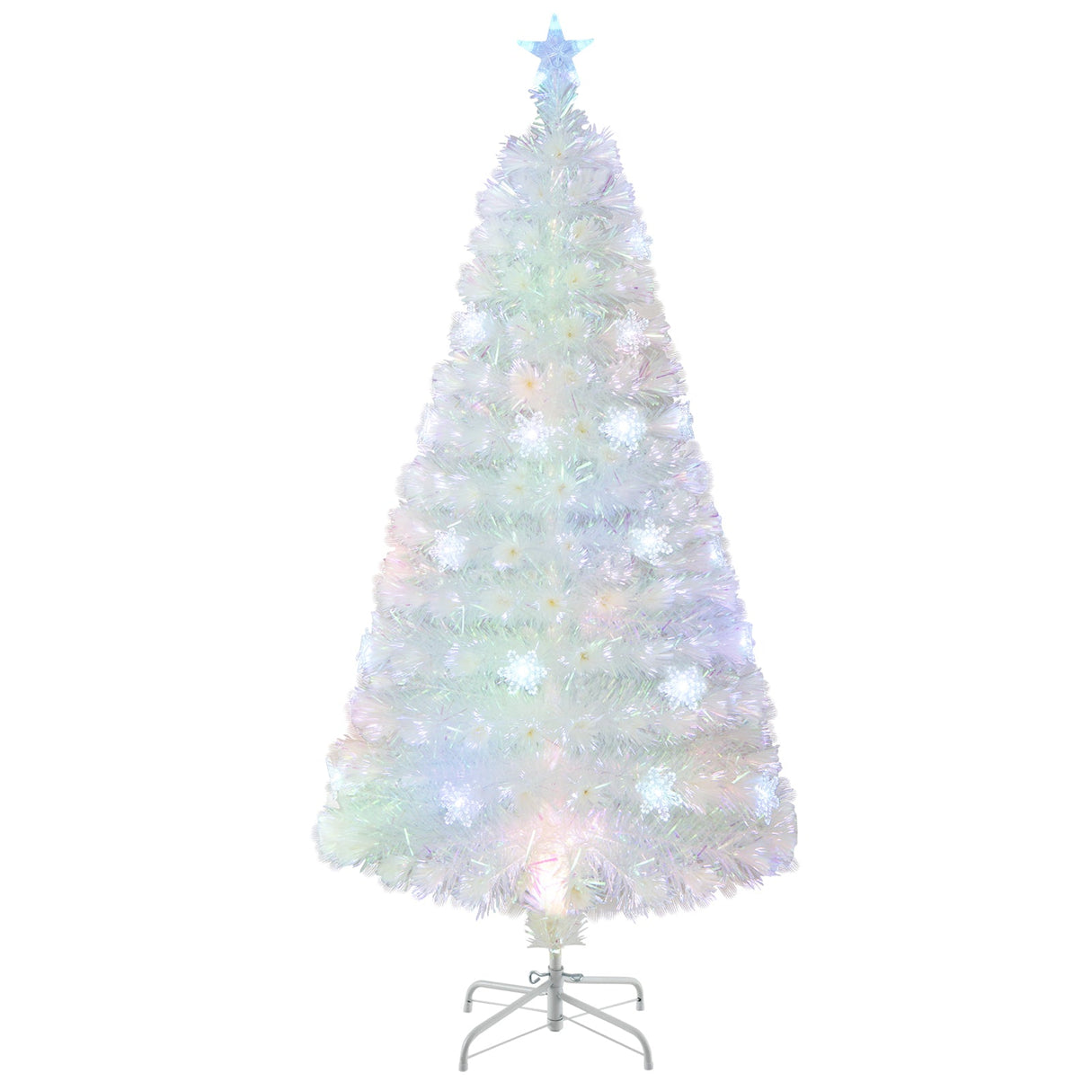 Árbol de Navidad Artificial Blanco Prelit de 5/6/7 pies con Hojas Iridiscentes