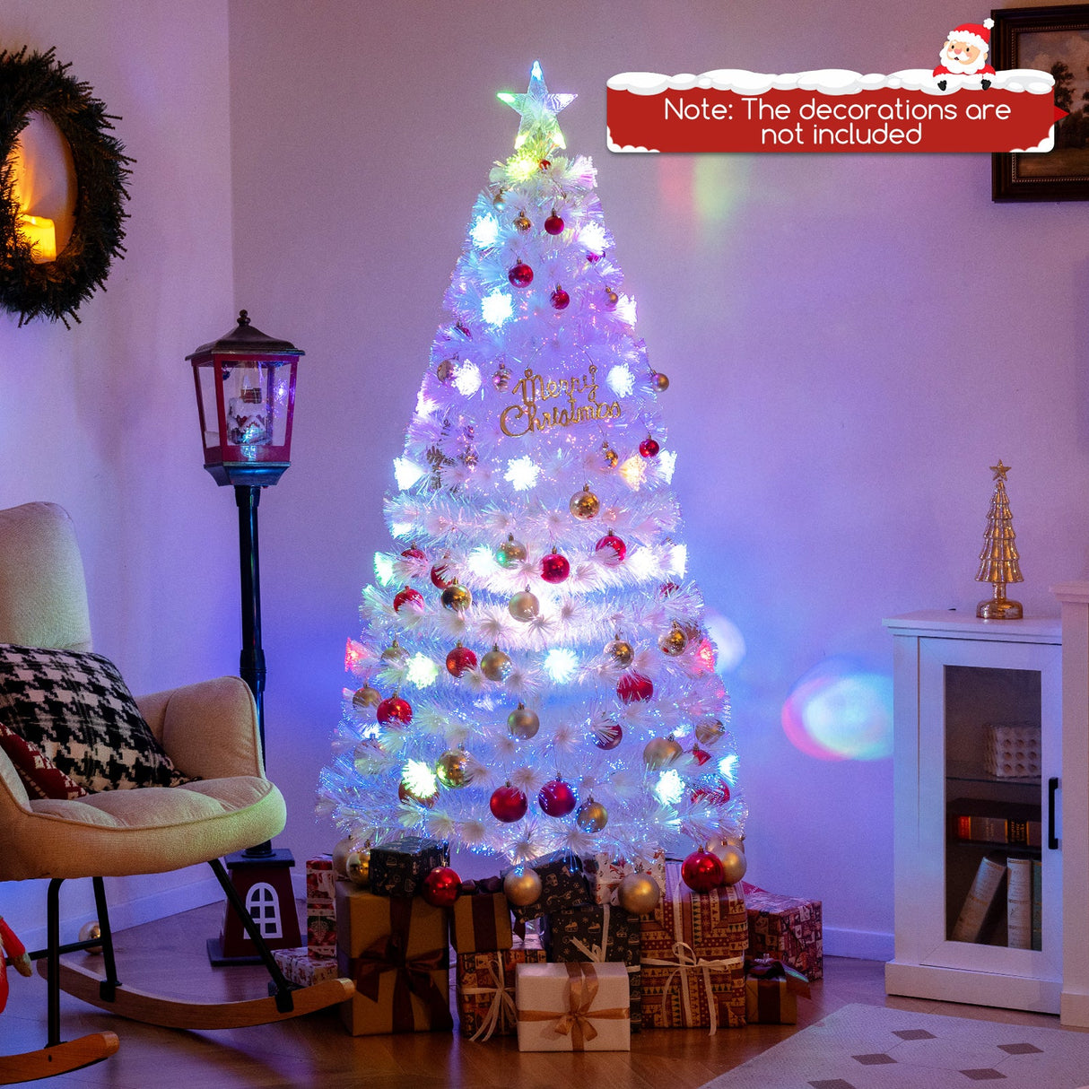 Árbol de Navidad Artificial Blanco Prelit de 5/6/7 pies con Hojas Iridiscentes