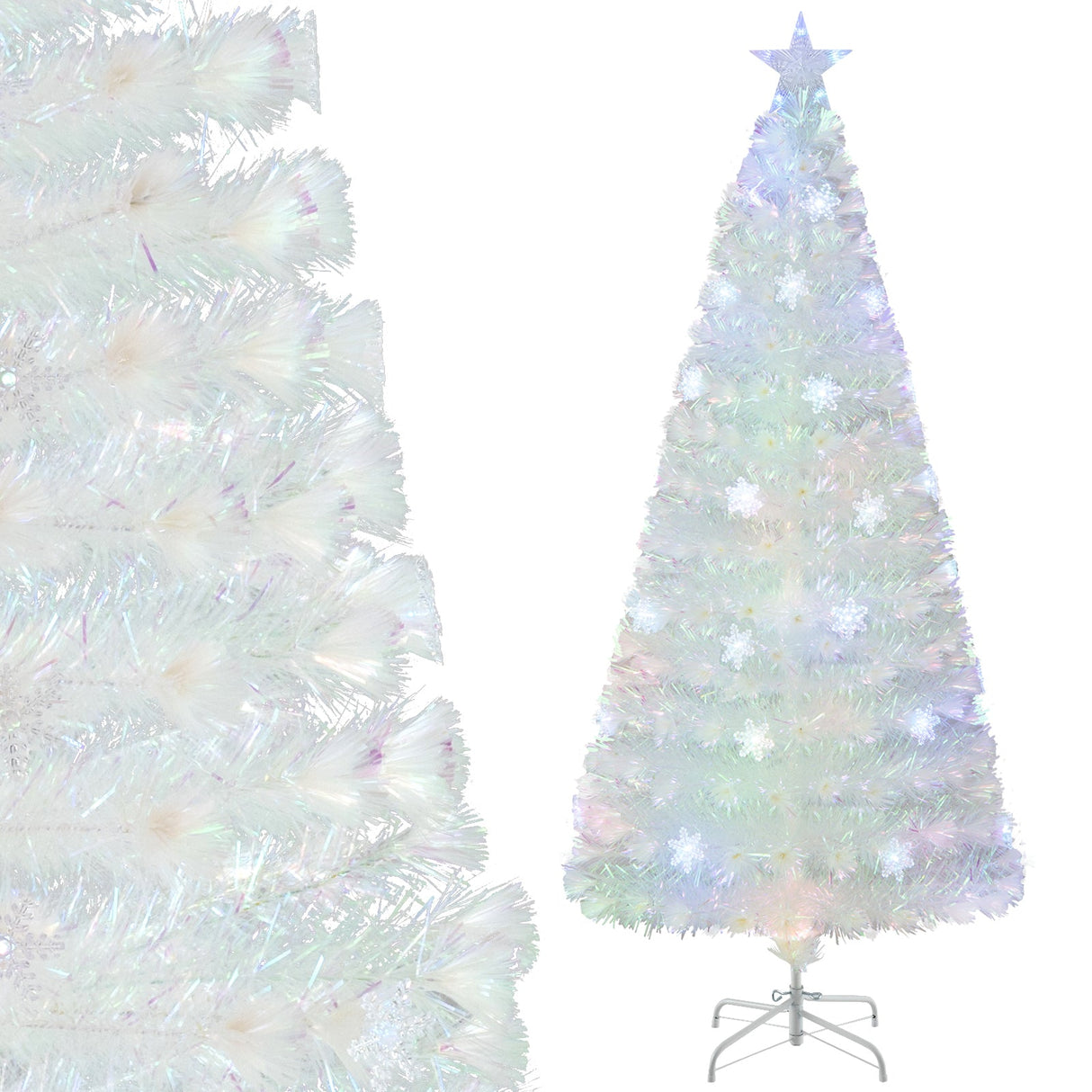 Árbol de Navidad Artificial Blanco Prelit de 5/6/7 pies con Hojas Iridiscentes