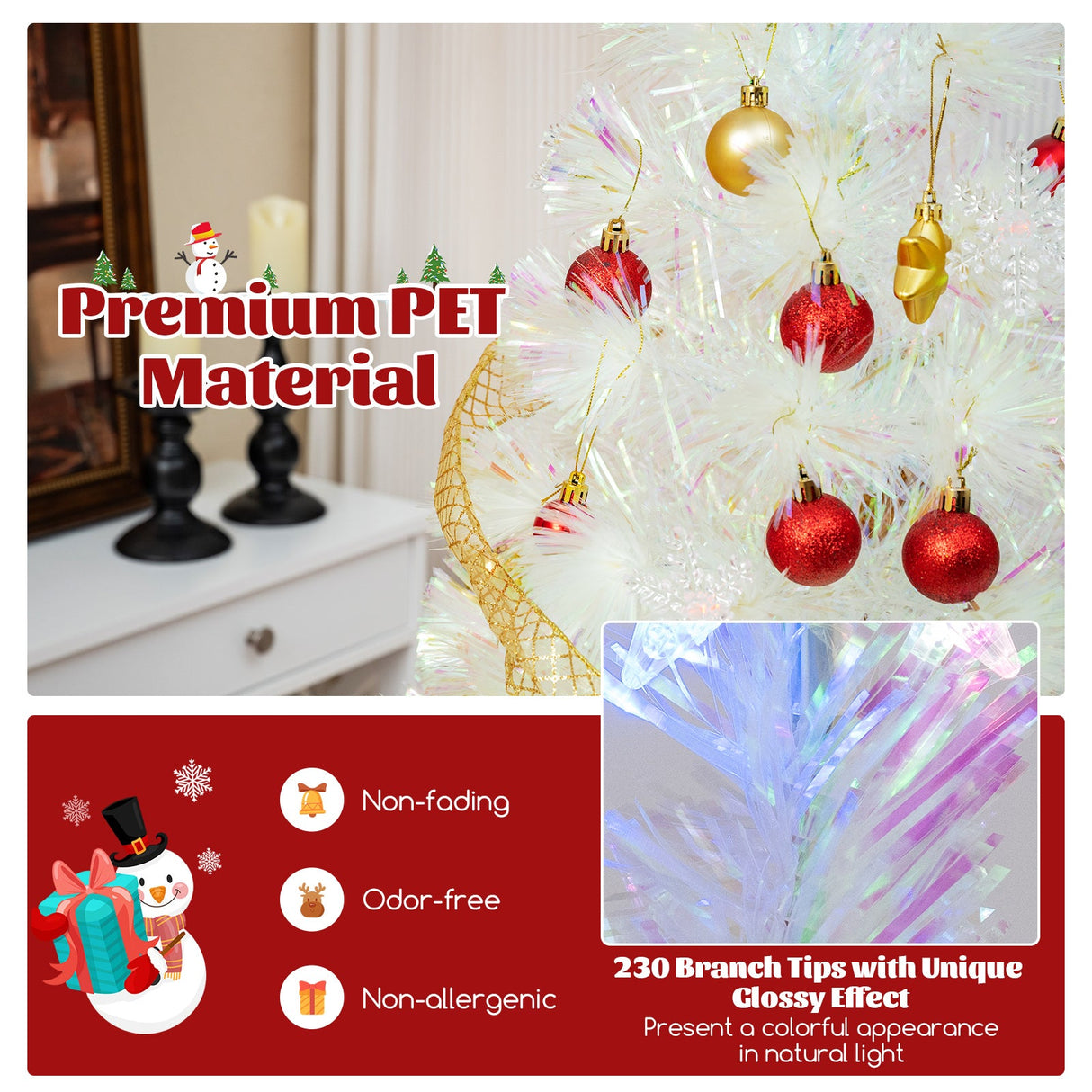 Árbol de Navidad Artificial Blanco Prelit de 5/6/7 pies con Hojas Iridiscentes