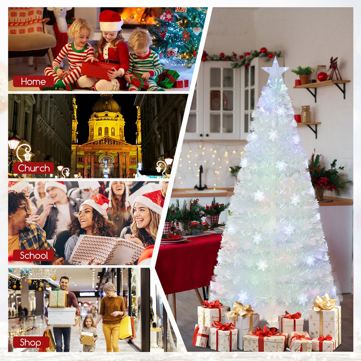 Árbol de Navidad Artificial Blanco Prelit de 5/6/7 pies con Hojas Iridiscentes