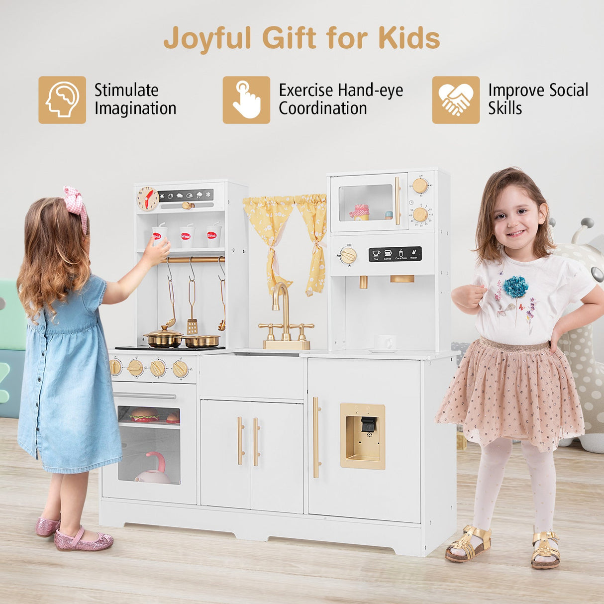 Cocina de juguete de simulación para niños con cafetera - Blanca