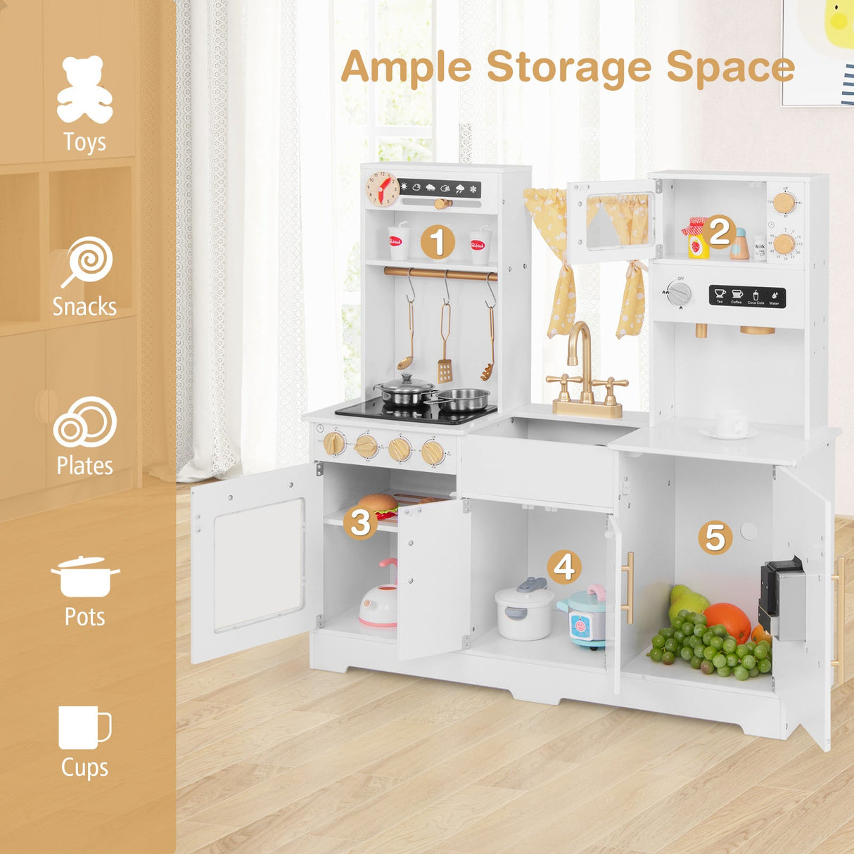 Cocina de juguete de simulación para niños con cafetera - Blanca